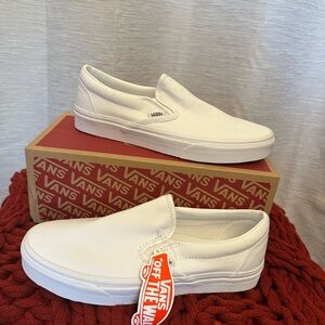 Vans Classic White Slip-On Skate Shoes Sz. 8.5